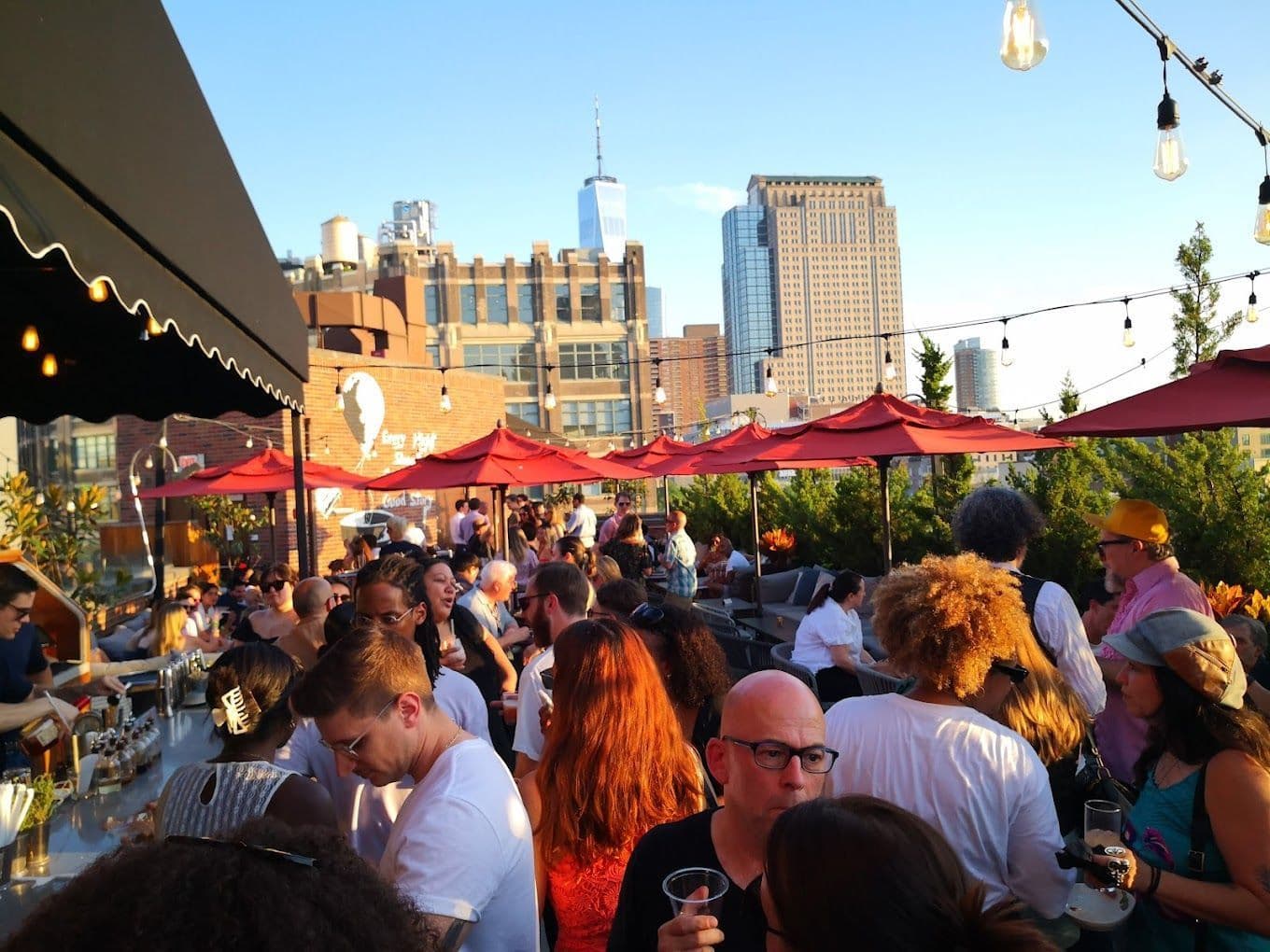 Rooftop terrace at ART SoHo atop the Arlo SoHo hotel with downtown Manhattan views