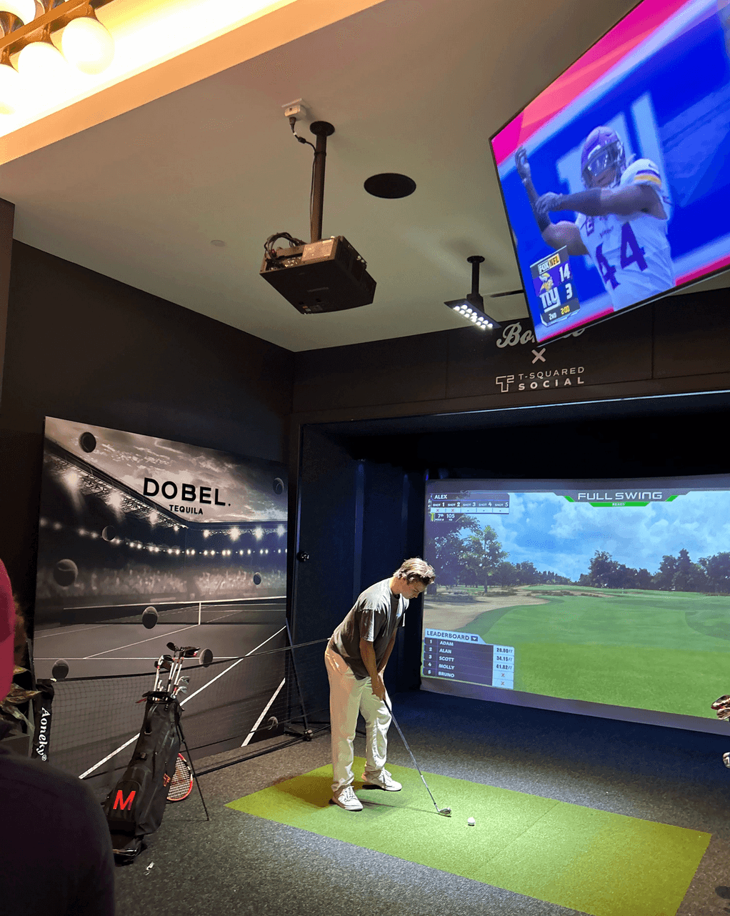 Interior of T-Squared Social in Midtown Manhattan showing the gaming and bar areas
