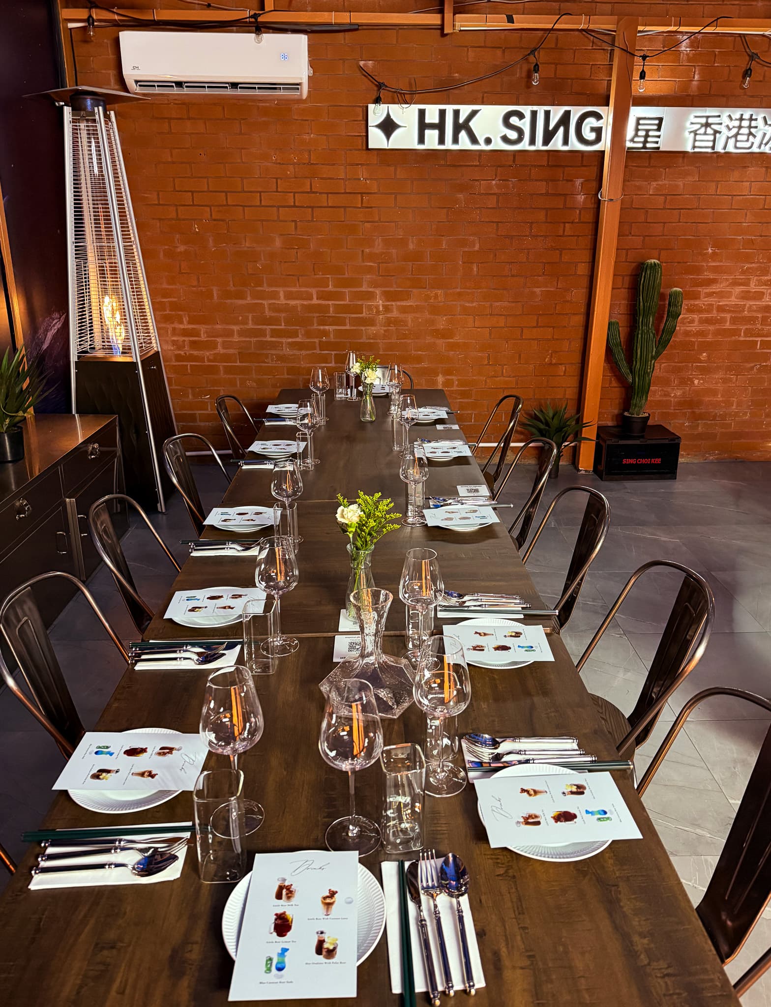 Sing NYC glasshouse event space with red Mars-themed walls and a transparent ceiling