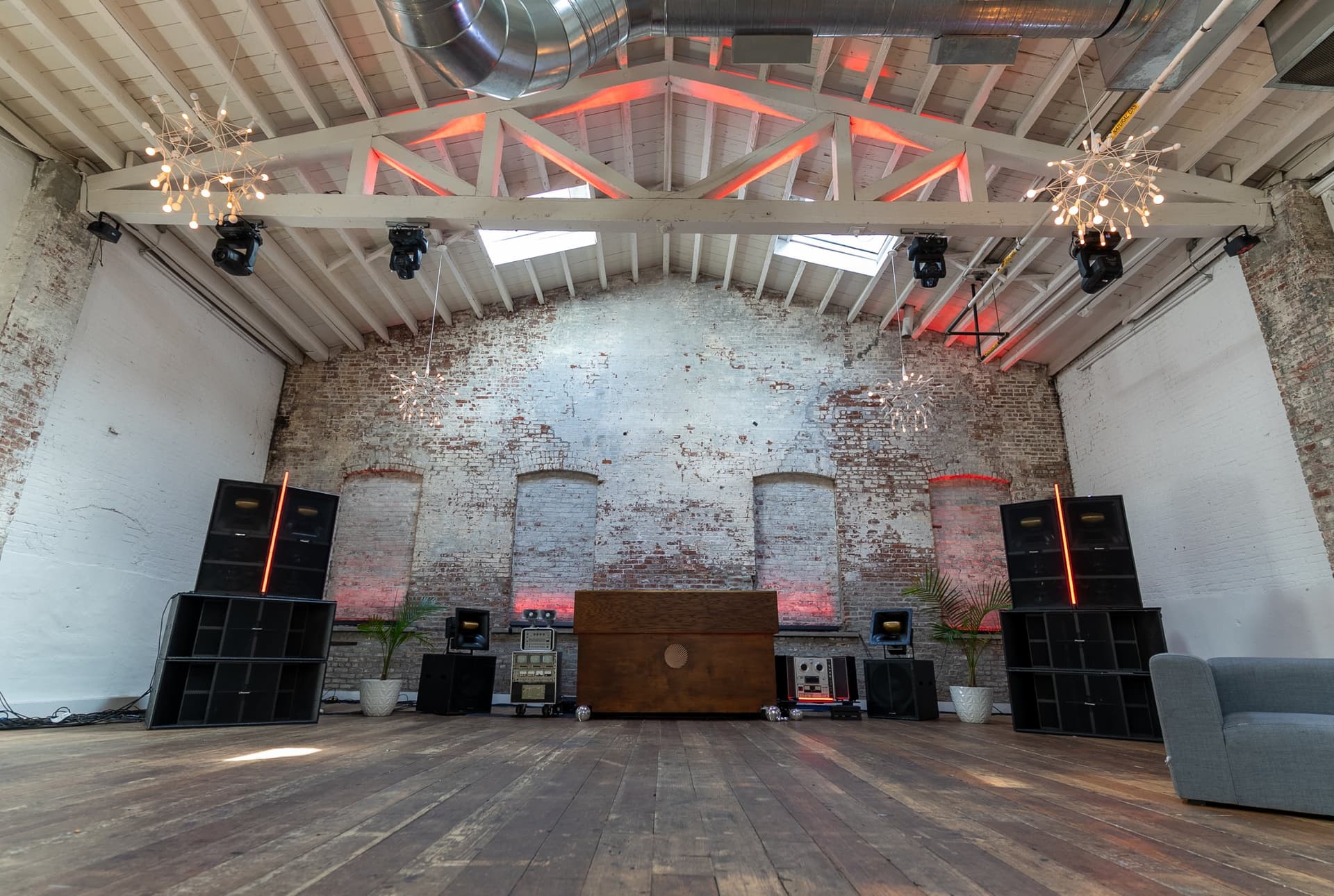 Open industrial loft interior with natural light at The Ornate Studio in Gowanus