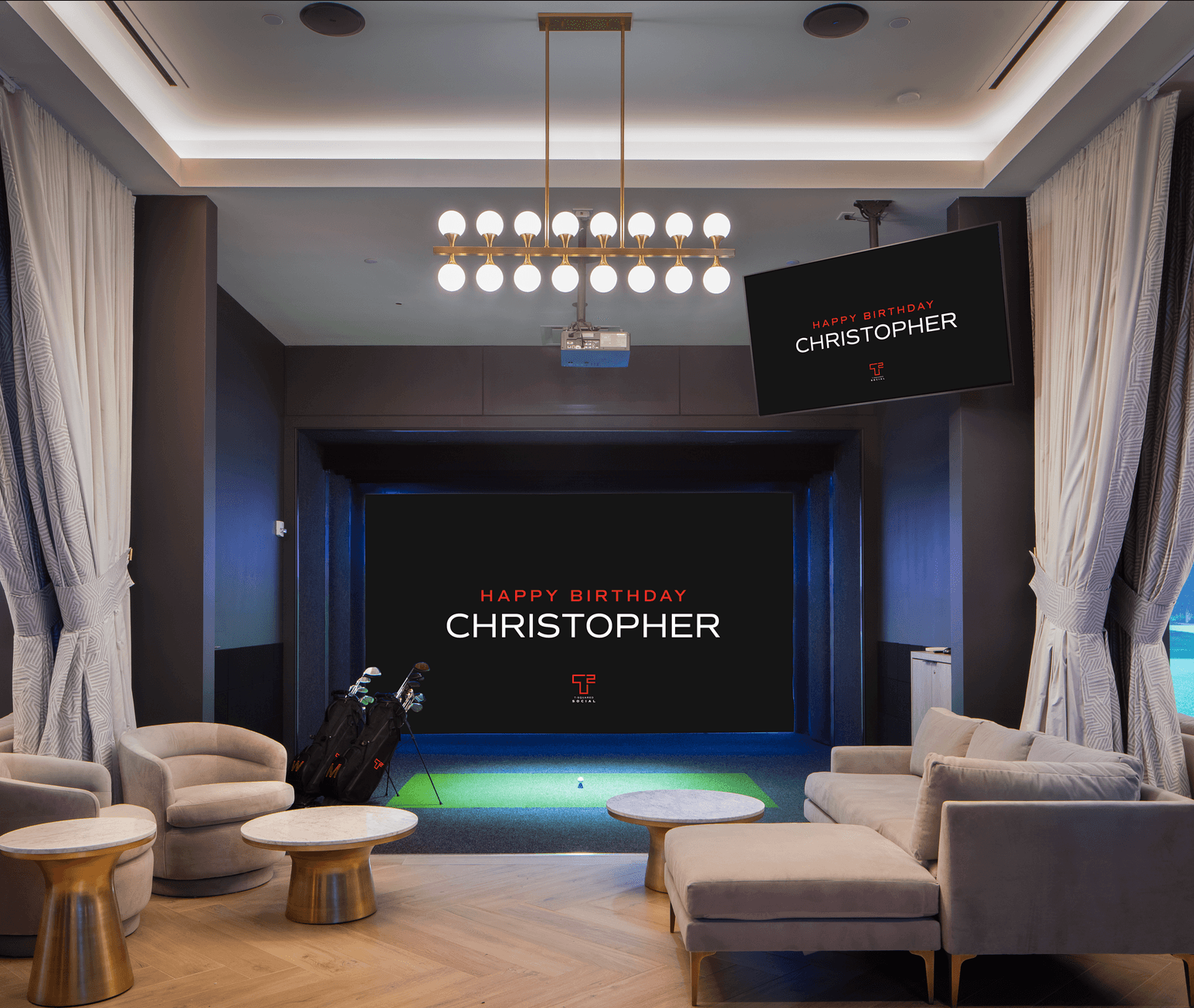 Gaming and lounge area at T-Squared Social in Midtown Manhattan