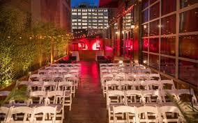 Harbor NYC Rooftop event space with glass walls and lounge furniture